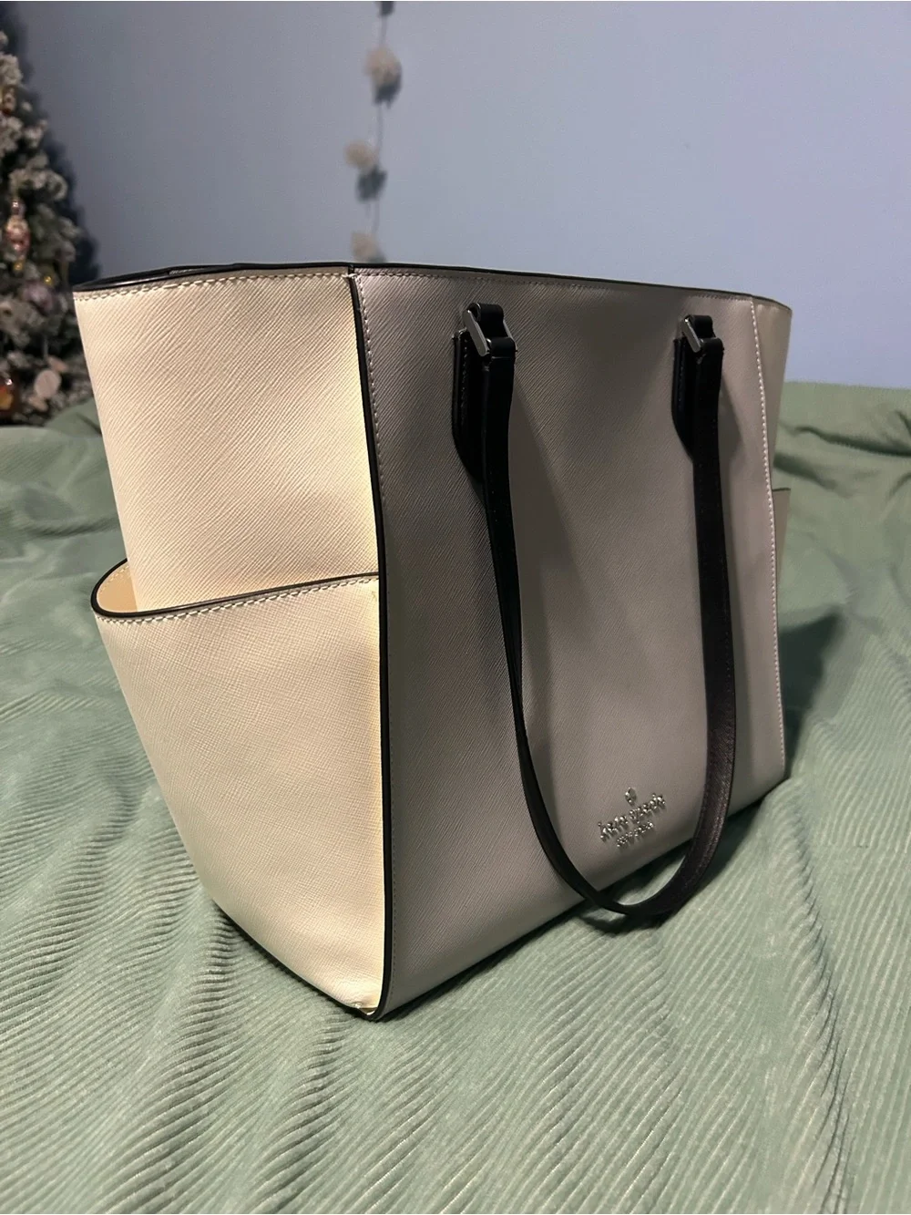 kate spade Cream and Black Structured Saffiano Tote